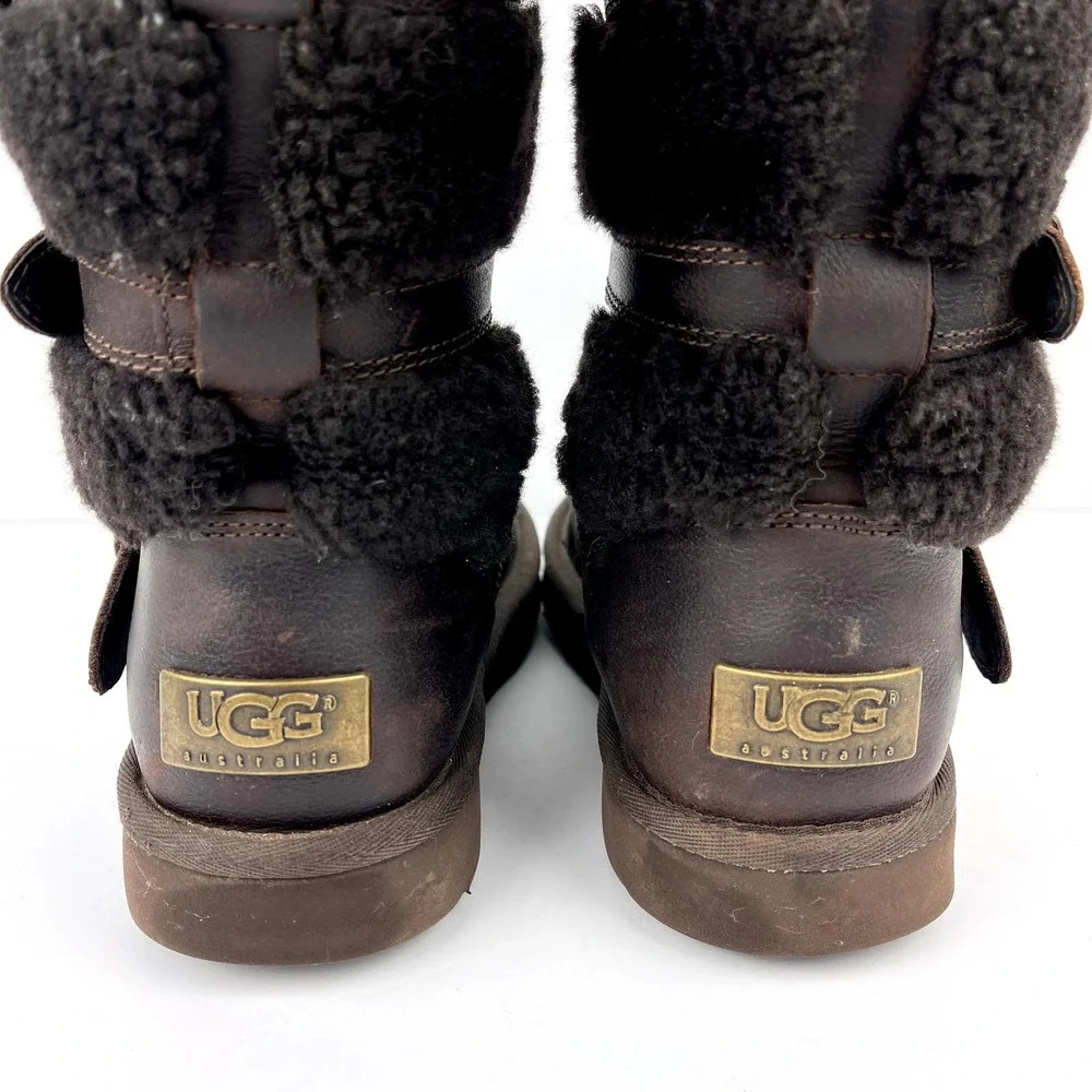 UGG Becket Shearling & Leather Water Resistant Buckle Boot Dark Brown 6 - Picture 3 of 12